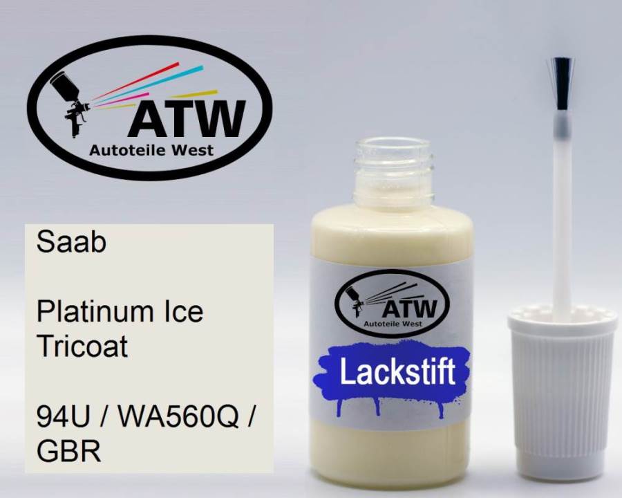 Saab, Platinum Ice Tricoat, 94U / WA560Q / GBR: 20ml Lackstift, von ATW Autoteile West.
